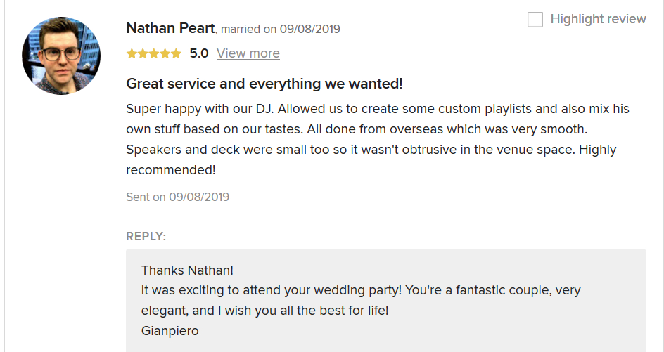 Nathan Peart review her wedding party in Rome, dj Gianpiero Fatica