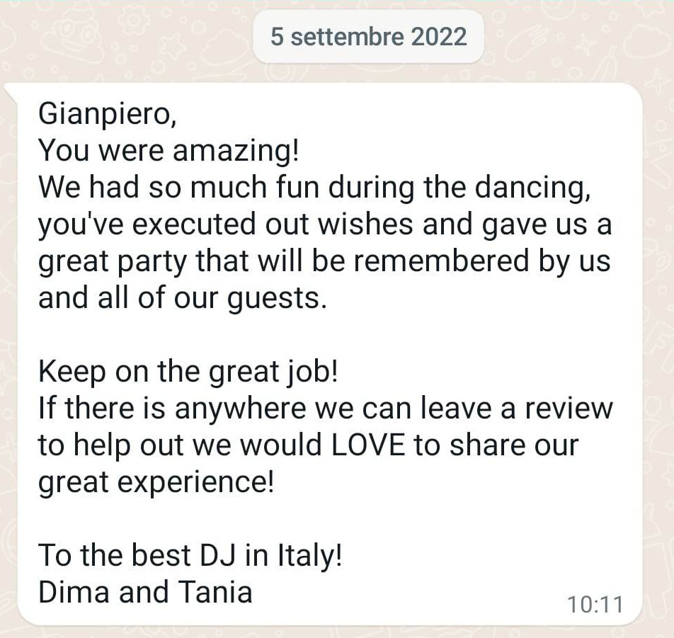 Newlyweds Dima and Tania review dj Gianpiero Fatica
