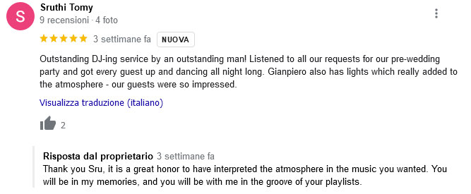 Review wedding dj Italy Gianpiero Fatica 